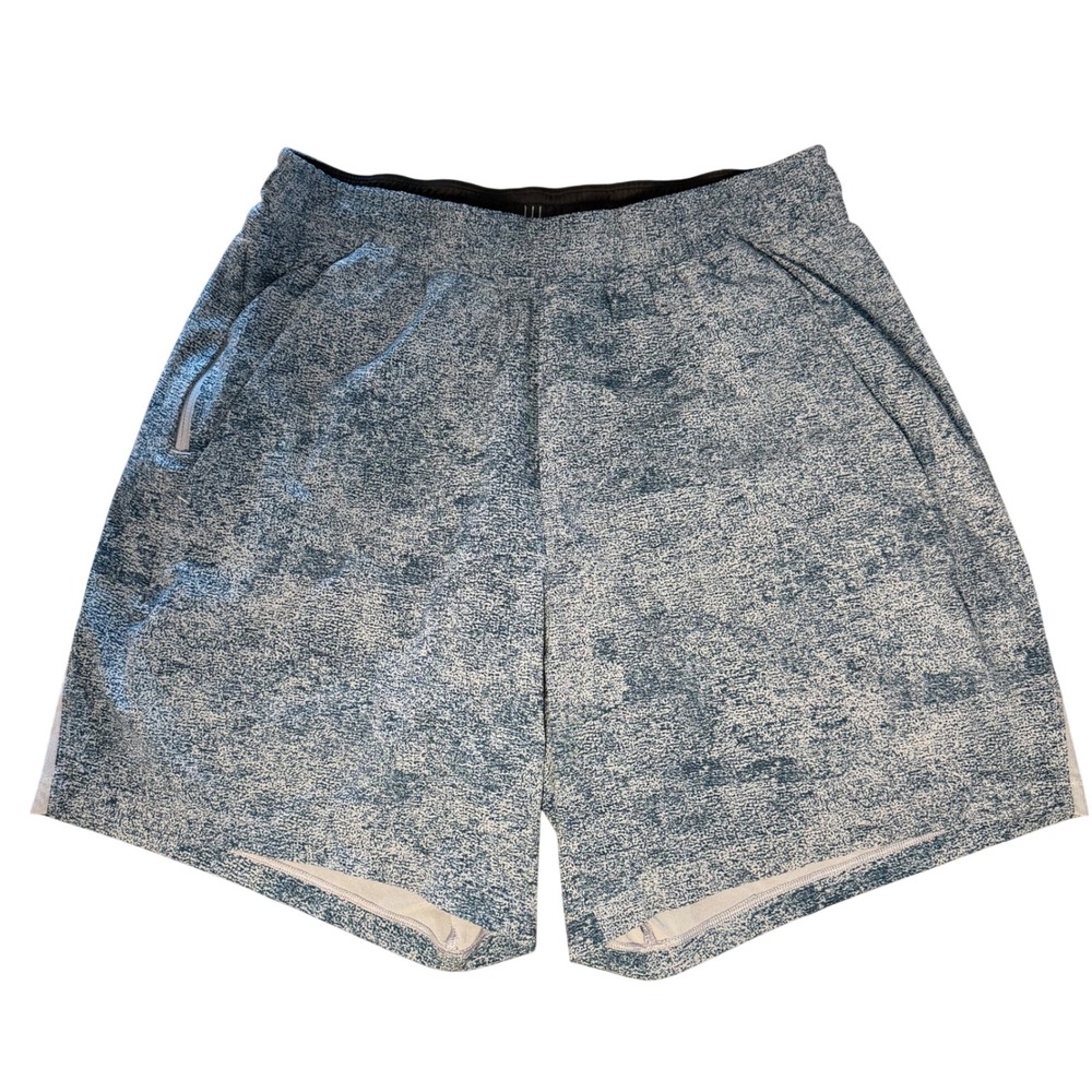 Lululemon Surge Short 6 Lined Blue White Static Print Mens Size M Running Gym